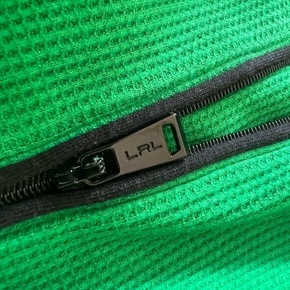 Lauren Ralph Lauren Kelly Green Waffle Weave Quarter Zip High Collar/PL - Picture 8 of 12